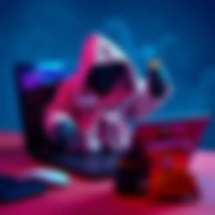 A strange figure in a Pi-branded bathrobe emerges from a laptop, reaching for a Dorito.