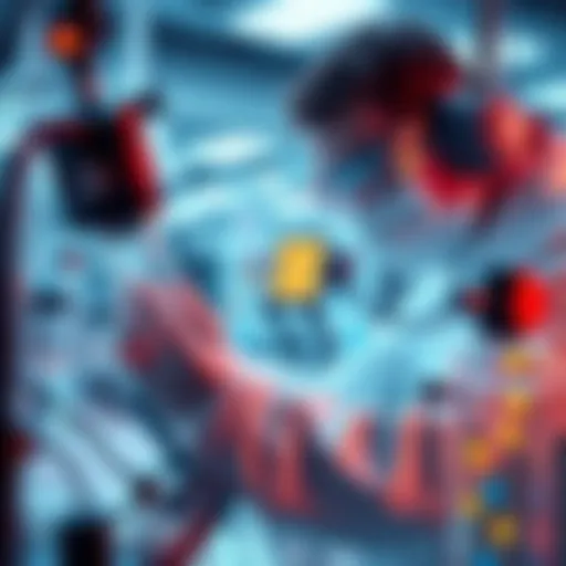 A scientist working with nano technology in a lab, showcasing tiny particles and innovative tools