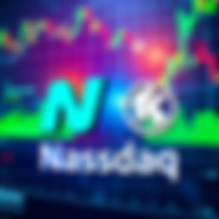 Illustration of Nasdaq and Kraken logos together with a digital stock chart background