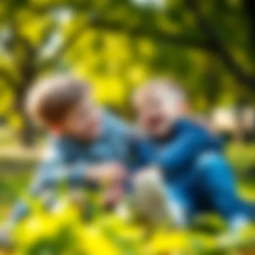 Nate and his little brother laughing together while playing in a park, showing their strong sibling bond.