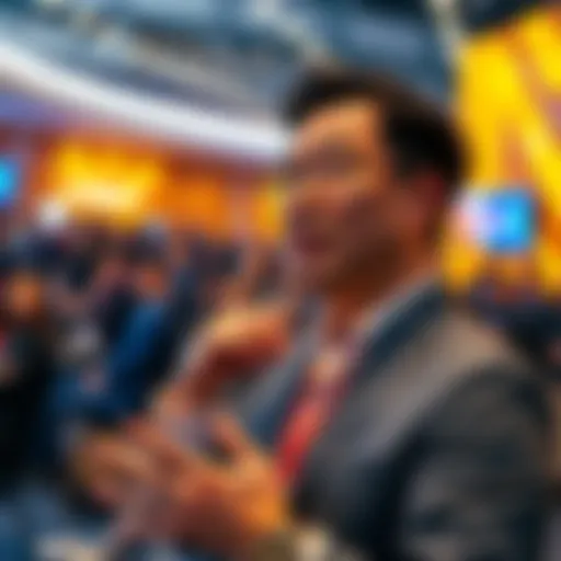Nenter Chow, CEO of BitMart, speaking at the Global Blockchain Show with an engaged audience in the background