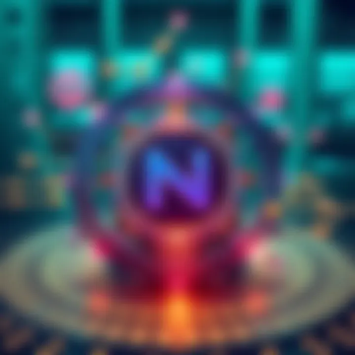 A digital illustration showing the Neptune Cash logo with a focus on privacy and security elements, surrounded by abstract representations of blockchain technology and cryptographic symbols.