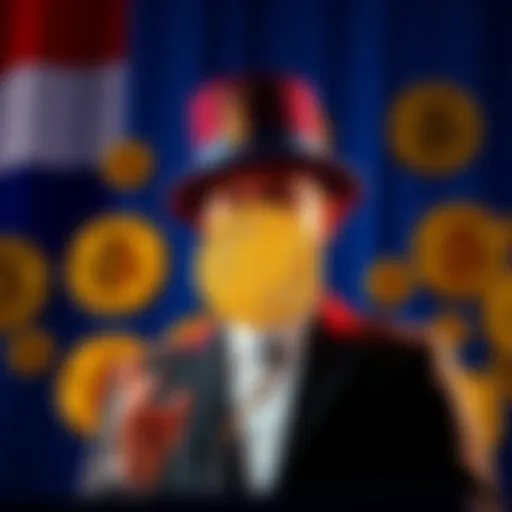 A Dutch official announces a new tax on Bitcoin, with Bitcoin symbols in the background, highlighting cryptocurrency regulation.