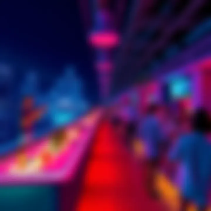 A lively networking reception with an open bar and a DJ, set in a bayfront venue at Miami Beach, with guests enjoying drinks and conversations.