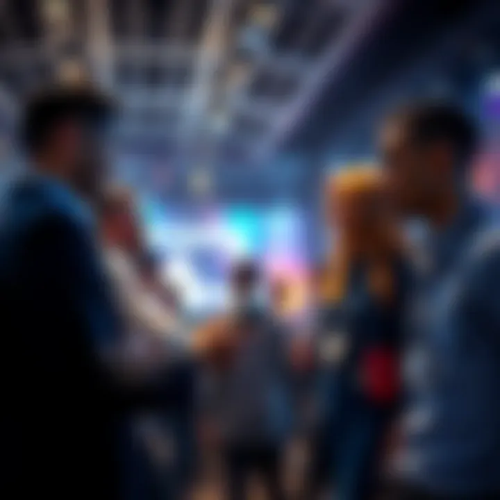 A group of security professionals exchanging contact information at a conference