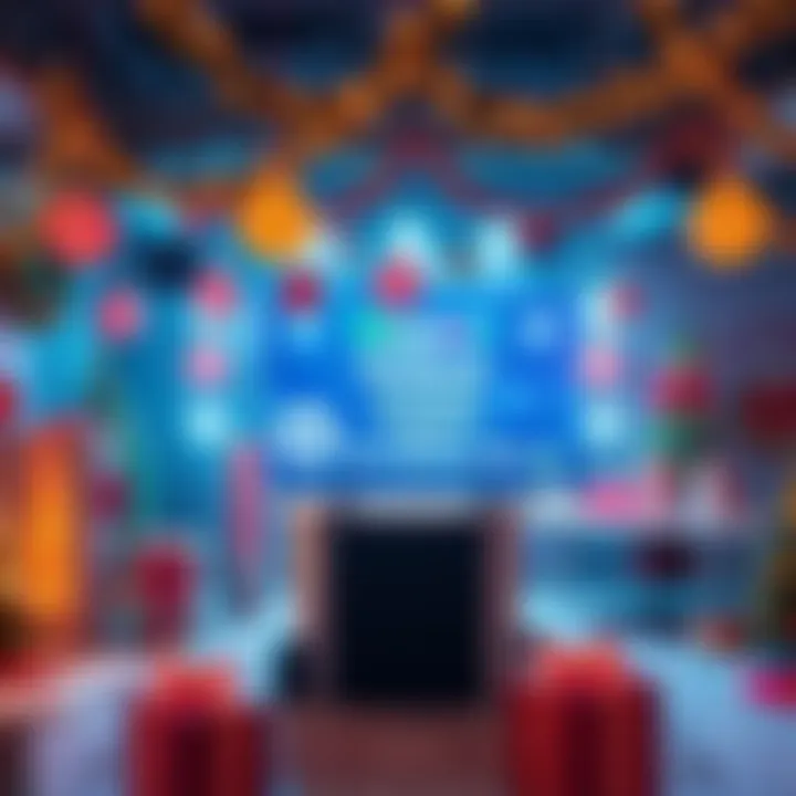 A festive scene showing Neuron and 4DSKY's Christmas party with cheerful decorations and a live announcement setup