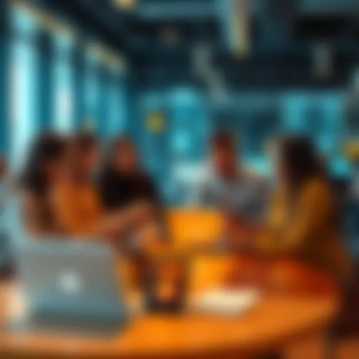 New Investors Discussing Binance A group of new investors engaging in a discussion about the Binance platform with laptops and notepads, sharing tips on crypto investments.