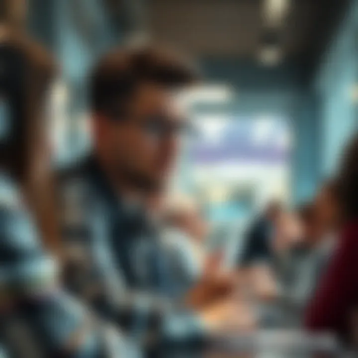 A worried person looking for advice on avoiding scams, discussing with others at a forum