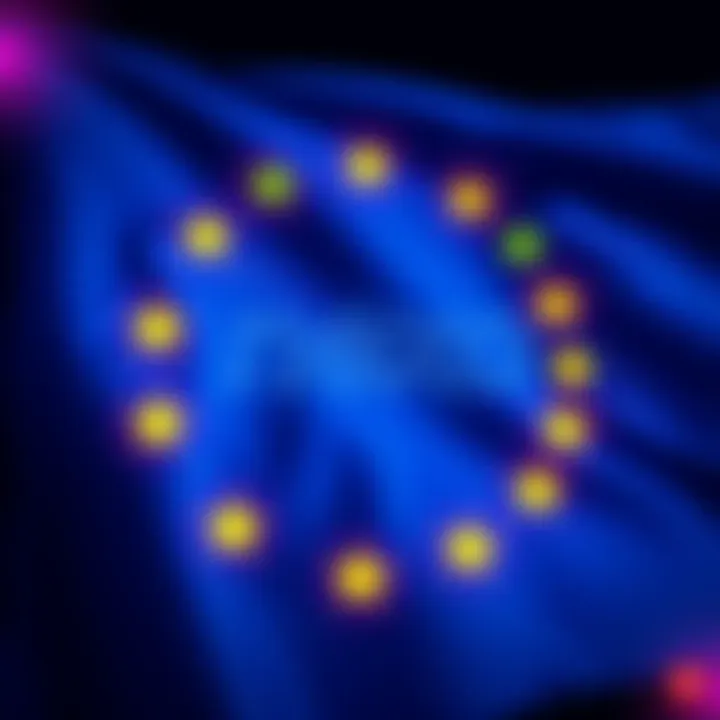 A graphic showing Nexo logo with EU flag in the background, symbolizing compliance with MiCA regulations.
