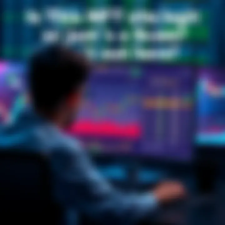 NFT investment site A person looking at a computer screen displaying an NFT investment site with graphs and numbers suggesting interest rates.