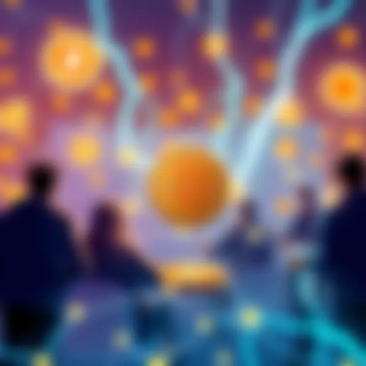 Illustration showing a network of users exchanging Bitcoin through non-custodial peer-to-peer methods on the Lightning Network