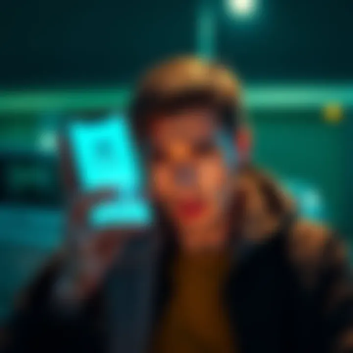 A worried person looking at a smartphone displaying the Nova Wallet app, showing uncertainty about fund recovery and support issues.