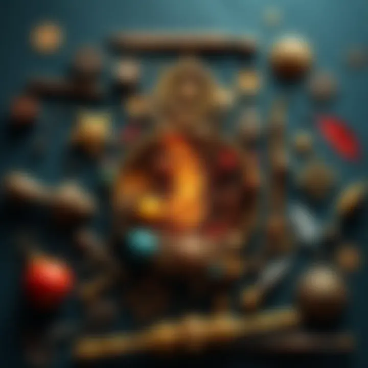 A creative arrangement of the number 8 surrounded by cultural symbols and mathematical elements, highlighting its significance in various traditions.