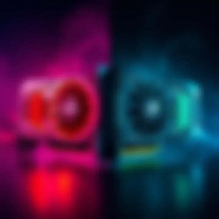 A side-by-side comparison of an Nvidia GPU and a placeholder for the upcoming 6000 series GPU, highlighting key features.