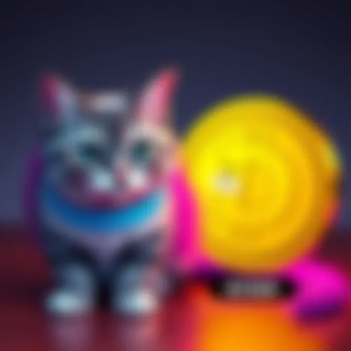 Nyan Cat next to Dogecoin logo Nyan Cat stands beside the Dogecoin logo, creating a comparison between the two meme icons.