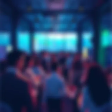Professionals networking at a financial event in NYC, discussing tokenization and stablecoins