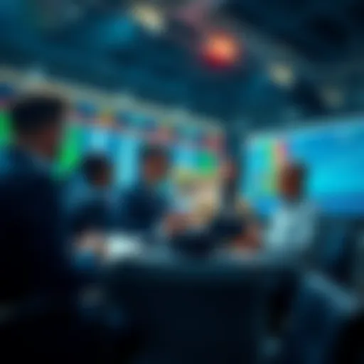 Group of traders discussing oil trades before an announcement