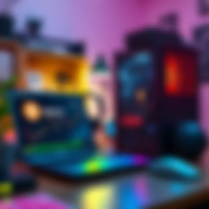 A laptop and a desktop tower running Bitcoin mining software in a home office setting with energy-efficient lighting.