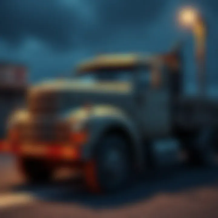 An older model truck parked beside a Bitcoin symbol, illustrating the choice of valuing investments over appearances.