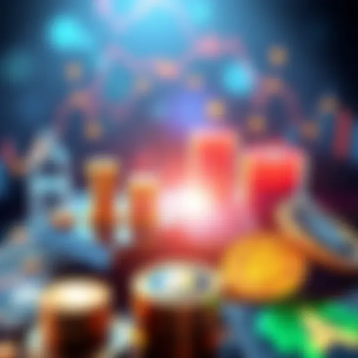 Illustration showing on-chain synthetic trading with traditional assets and crypto elements, depicting a blend of finance and technology.