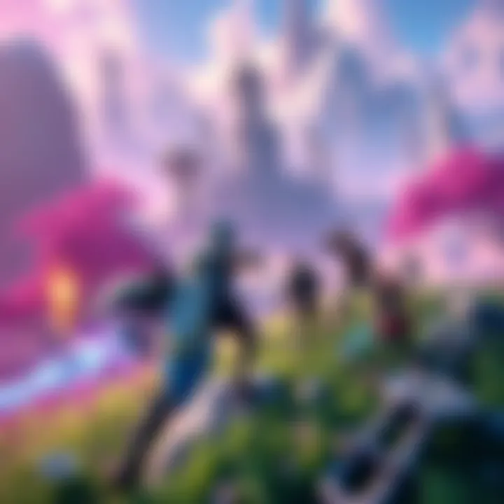 A vibrant scene showcasing players engaging in an onchain MMORPG on the Solana blockchain, featuring fantasy characters and digital landscapes.