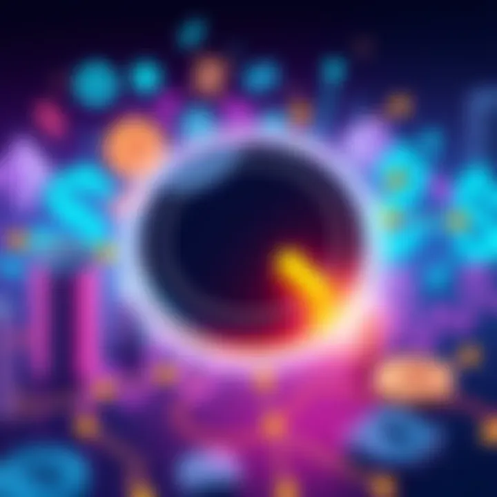 Illustration showing a simplified one-click button representing decentralized finance tools, with symbols of crypto and finance in the background.