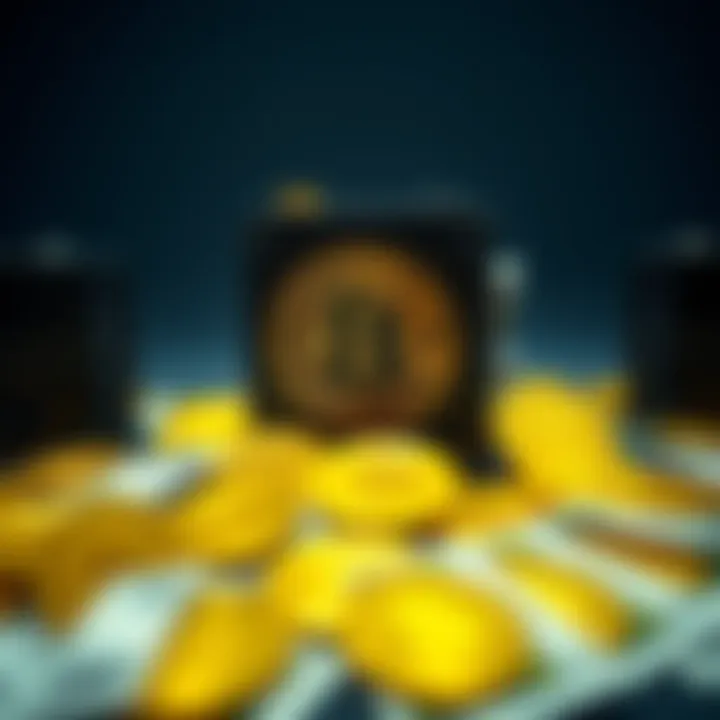 Affordable Bitcoin mining devices arranged with lottery tickets and Bitcoin symbols