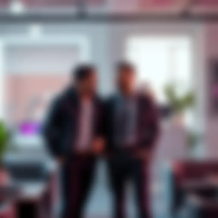 The OnlyFans founder and a representative from a crypto foundation discussing their bid to acquire TikTok in a modern office setting.