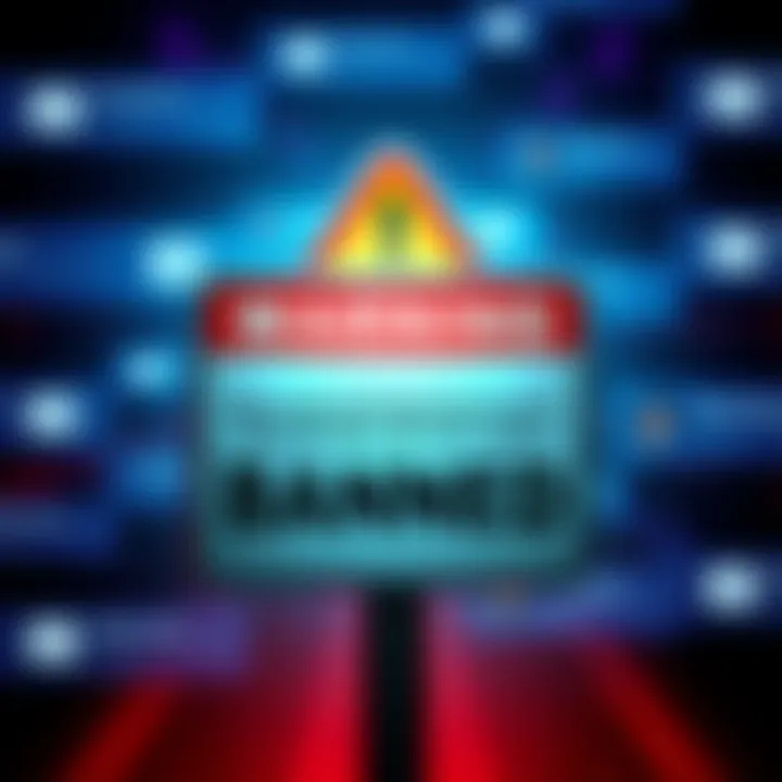 A warning sign indicating that mentioning bitcoin on OpenClaw's Discord results in a ban, with a background of Discord chat boxes.