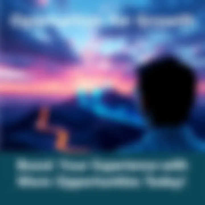 A person looking at a colorful horizon filled with various paths representing opportunities, encouraging personal growth.