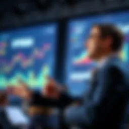 Optimism's CEO presenting a new enterprise strategy at a corporate event, with charts and graphs in the background.