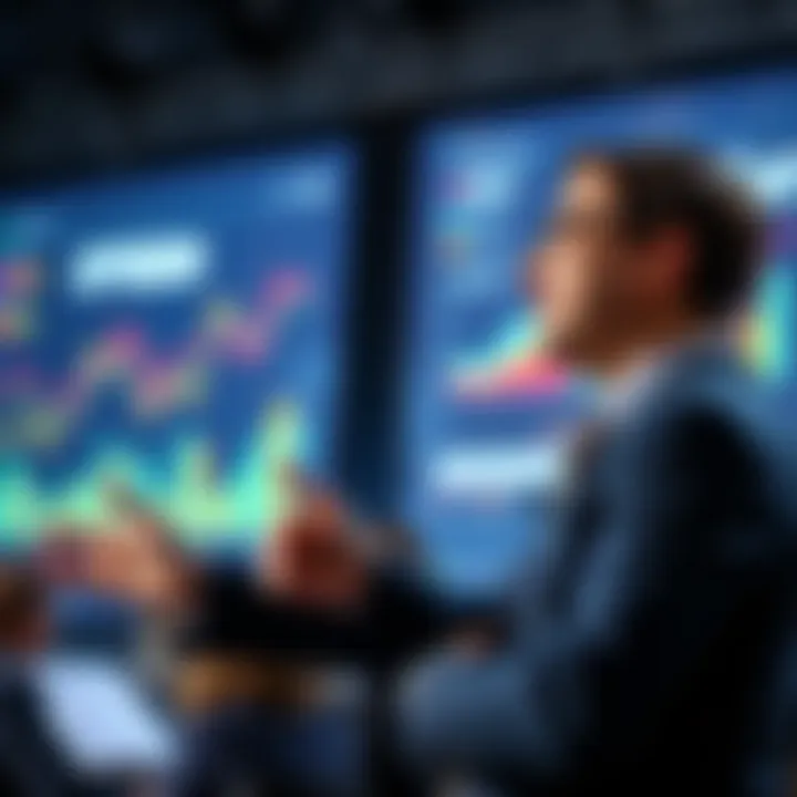 Optimism's CEO presenting a new enterprise strategy at a corporate event, with charts and graphs in the background.