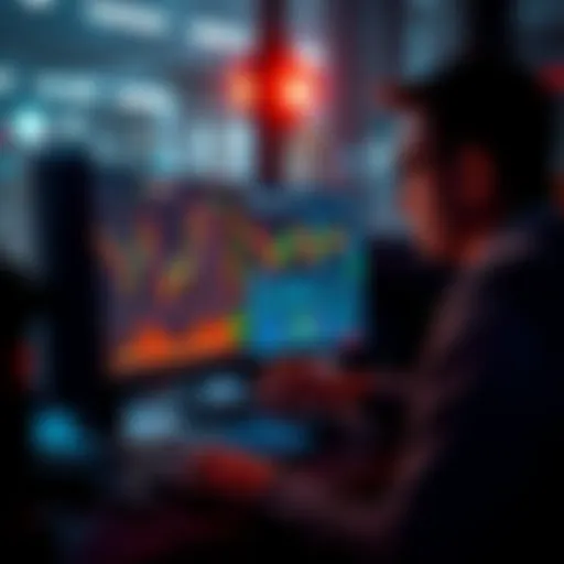 A trader analyzing options charts and news updates on a computer screen during nighttime hours