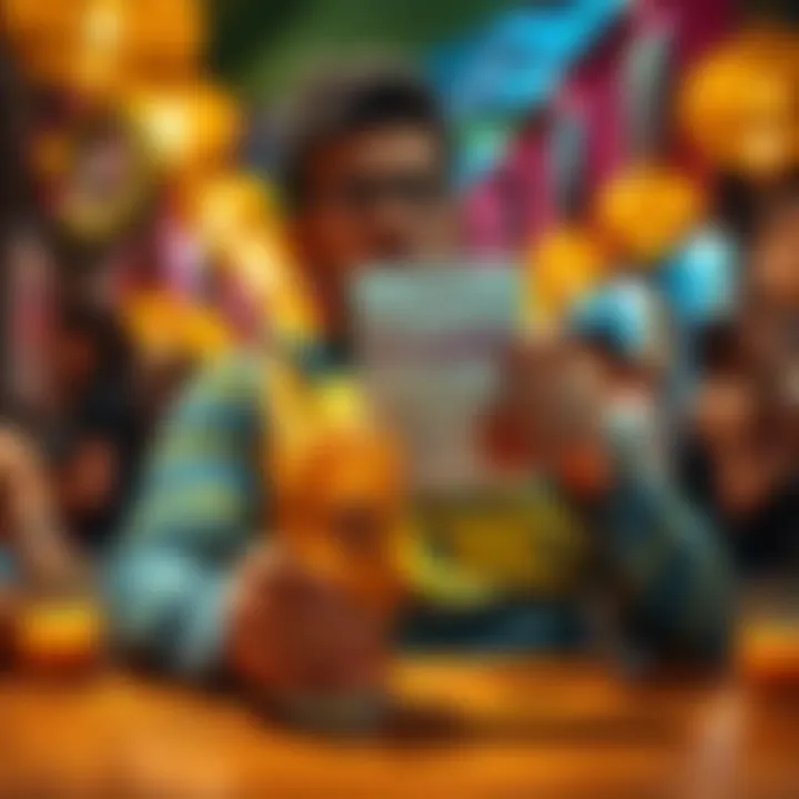 A shocked traveler holds a drink with a receipt showing an inflated charge, surrounded by Carnaval festivities.