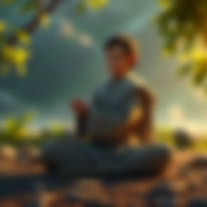 A young Padawan sitting peacefully, meditating in a serene environment, surrounded by nature, reflecting on their journey of growth and learning.