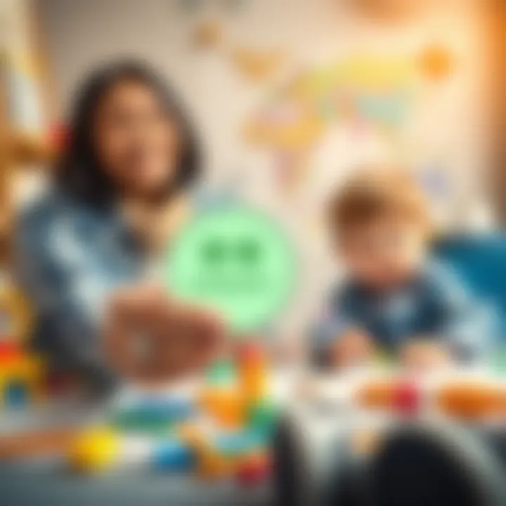 A parent holds a Polkadot token while smiling, surrounded by children's drawings and toys, symbolizing a secure future for their kids.