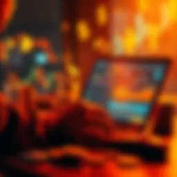 A person analyzing decentralized finance charts and graphs on a laptop, surrounded by money symbols and digital finance elements.