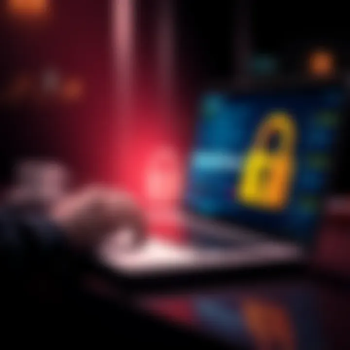 A person typing a long passphrase on a laptop with a padlock symbol next to it, representing online security.