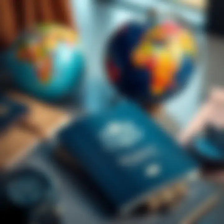 A passport lying next to a globe and travel essentials, symbolizing travel planning for 2026.