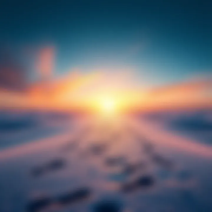 A clear path with visible footprints leading toward a bright horizon, symbolizing choices and personal growth.