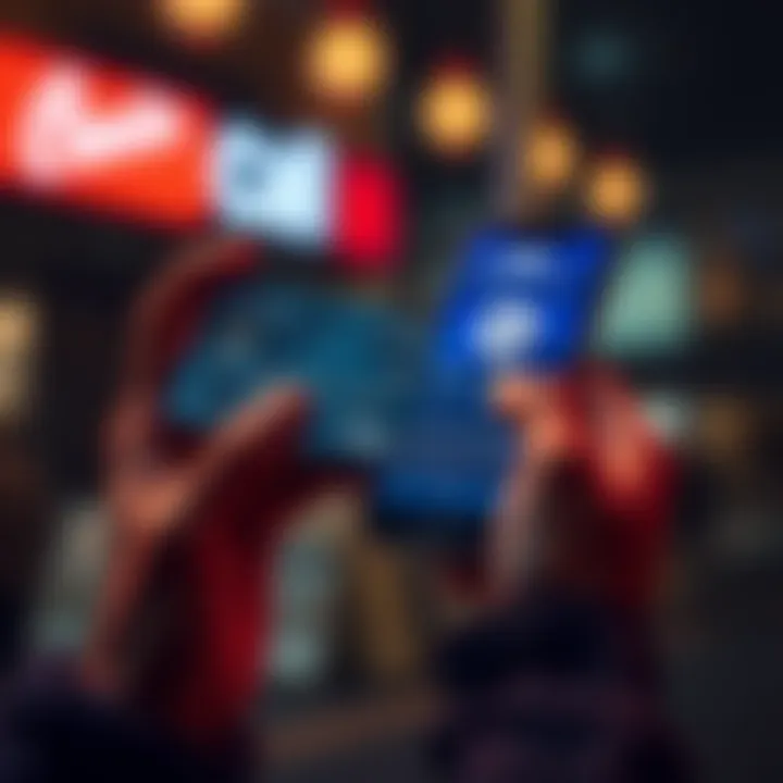 A person holding a credit card and a smartphone displaying USDC, contemplating payment options