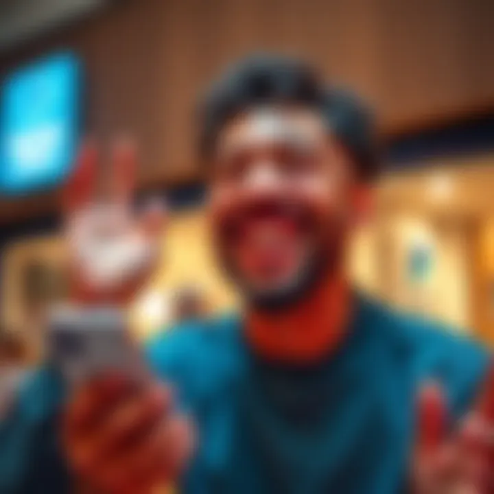 A person celebrating after receiving a PayPal payout notification on their phone, smiling with excitement