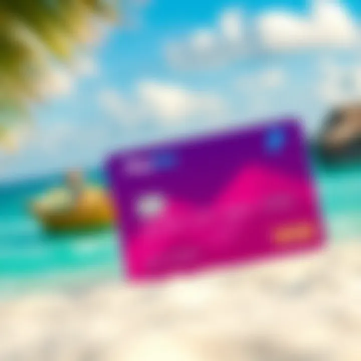 A Revolut debit card next to a PayPal logo on a beach background, symbolizing travel finance and insurance coverage