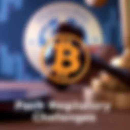 A close-up of a Peach Bitcoin logo with a gavel in the background, symbolizing regulatory issues in P2P marketplaces.