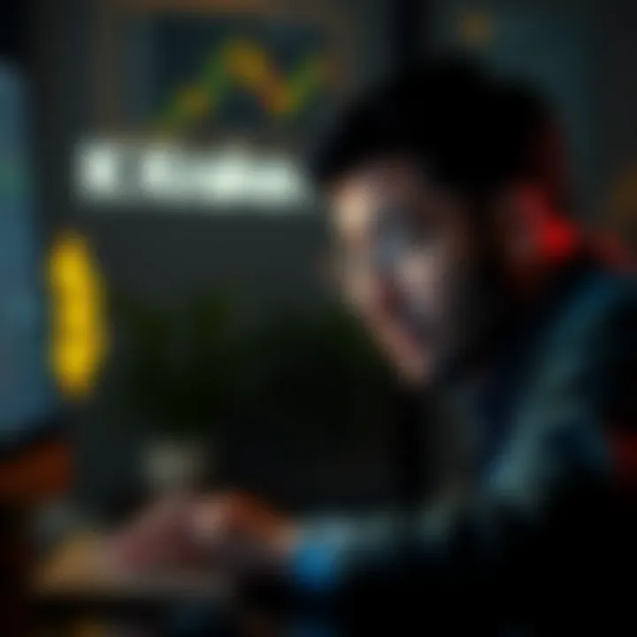 A frustrated customer looking at their pending Bitcoin transaction on a computer screen, with the Kraken logo visible in the background.