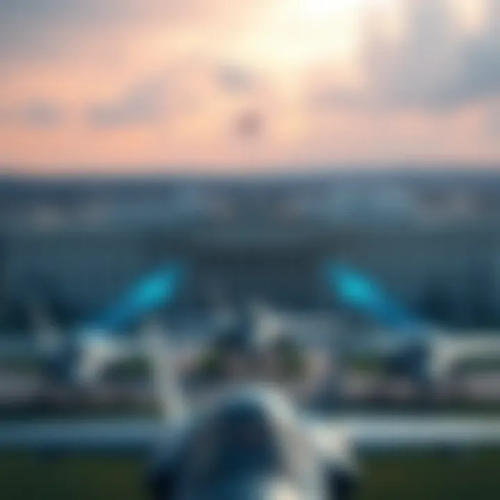 Pentagon Enhances F-35 Encryption The Pentagon building with a graphic overlay of quantum-resistant encryption symbols and F-35 aircraft.