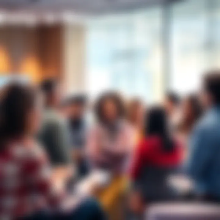 A diverse group of people sharing their experiences and concerns about delays in receiving their AB in a community forum setting.