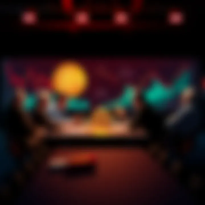 A group of people sitting at a table, debating the pros and cons of Bitcoin, with charts and graphs in the background