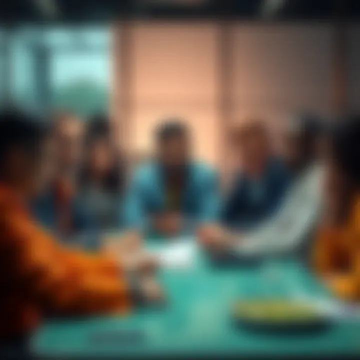 A diverse group of people sitting around a table discussing a potential class action lawsuit, showing concern and interest.