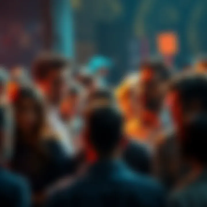 A crowd of people engaged in a heated discussion about a recent controversial issue, with various expressions of shock and disbelief on their faces.